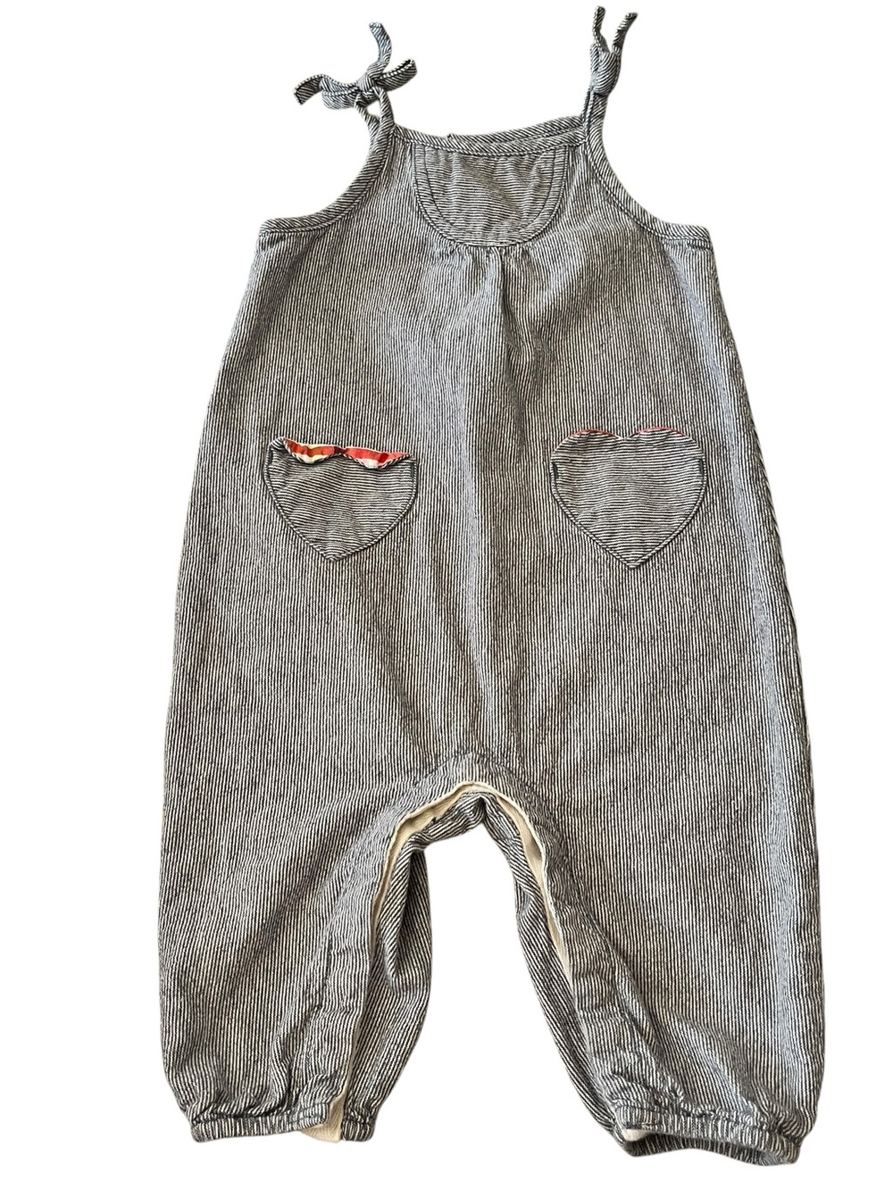 Hannah Anderson Romper Gray Striped Heart Pockets snap Cotton Size 70 (6 mo.)